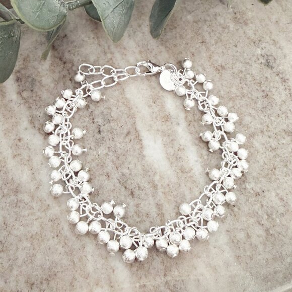 925 Sterling Silver Dangle Bead Charm Bracelet Minimalist Unique Bracelet - Picture 4 of 5